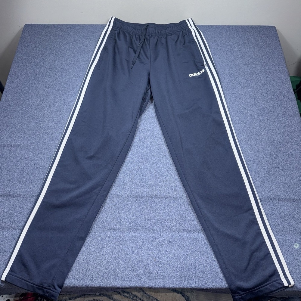 Adidas Mens Medium Essentials 3 Stripe Tricot Training Pants Navy Blue Joggers